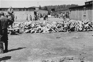 A pile of corpses at the Russian Camp (Hospital Camp) section of the Mauthausen Camp.jpg
