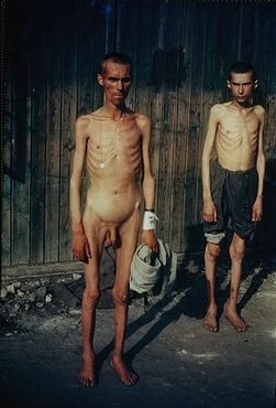 Portrait of two emaciated survivors in the Mauthausen concentration camp.jpg