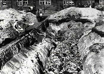 Bergen-Belsen Liberation, April 15, 1945, and Postwar Displaced Persons Camp - Anne Frank was buried in one of the mass graves at Bergen Belsen