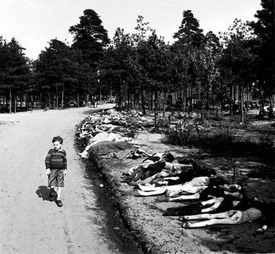 Bergen-Belsen Liberation, April 15, 1945, and Postwar Displaced Persons Camp - boy walking on Bergen Belsen cncentration camp 1945 George Rodger