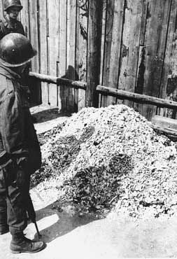 Americans view pile of ashes and bones from Buchenwald crematorium.jpg