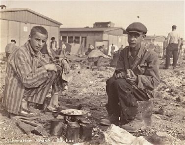 Dachau Concentration Camp Photos and April 29, 1945 Liberation - Johnny Voste is on the right, black survivor