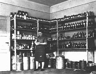 Bergen-Belsen Liberation, April 15, 1945, and Postwar Displaced Persons Camp - The American Jewish Joint Distribution Committee pharmacy in the displaced persons camp