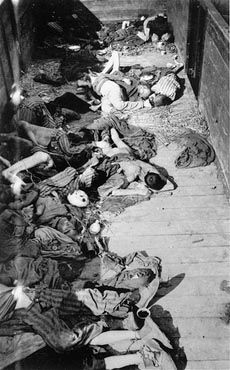 Corpses lie in one of the open railcars of the Dachau death train5.jpg