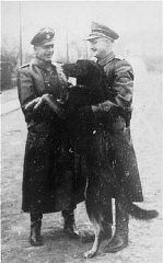 Janowska Concentration Camp in Lwów: 1941-1943 and 1944 Photos - Two SS officers and a guard dog in the Janowska concentration camp