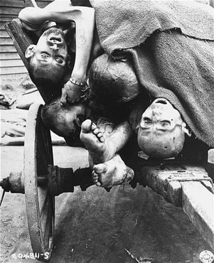 cart laden with the bodies of prisoners who perished in the Gusen concentration camp.jpg
