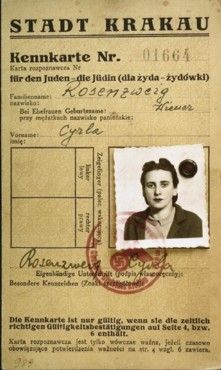 Kraków Ghetto in Podgórze: Life, Deportations and Liquidation, 1941-1943 - A photo identification card, bearing the official stamps of the Krakow labor office and the Gene
