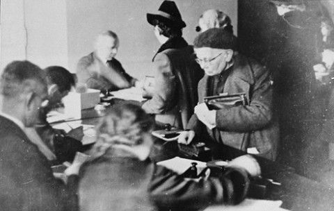 Jews register for identification papers and work permits in the offices of the Jewish Council in.jpg
