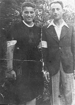 Portrait of a Jewish sister and brother wearing armbands in the Rzeszow ghetto.jpg