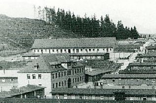 Flossenbürg Camp and Death-March Burials: Schwarzenfeld, Neunburg, Volary, 1945 - camp view