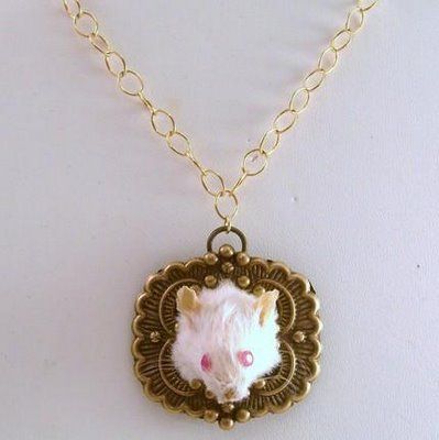 LOVED TO DEATH Gothic Victorian Taxidermy Ruby Eyed Albino Mouse Head Pendant Necklace.jpg